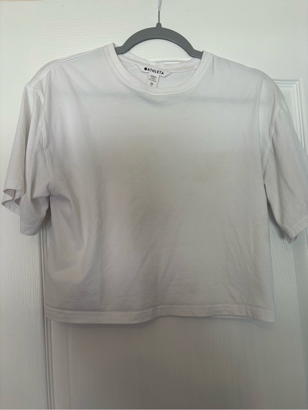 Athleta White Cotton Crewneck Cropped Tee